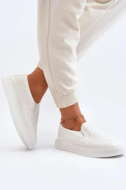 Best Boto Ażurowe Trampki Slip-on Damskie Białe Echossia