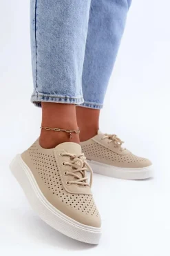Discount Boto Ażurowe Trampki Sneakersy Na Platformie Beżowe Tanvi Beżowy
