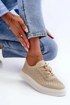 Discount Boto Ażurowe Trampki Sneakersy Na Platformie Beżowe Tanvi Beżowy