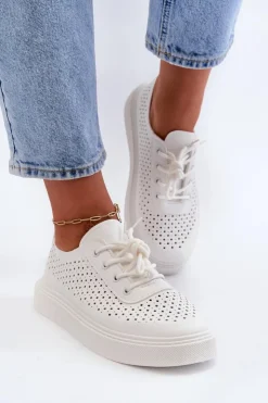 Damskie Boto Ażurowe Trampki Sneakersy Na Platformie Białe Tanvi