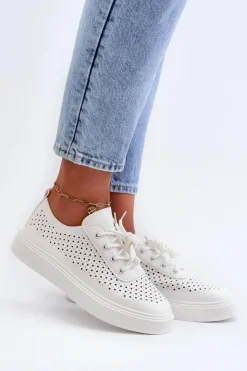 Damskie Boto Ażurowe Trampki Sneakersy Na Platformie Białe Tanvi