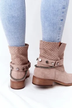 Damskie Boto Ażurowe Wiosenne Botki Lewski Shoes 2905-0 Beżowe