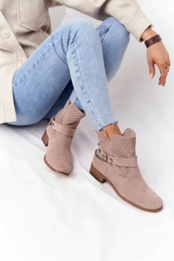 Damskie Boto Ażurowe Wiosenne Botki Lewski Shoes 2905-0 Beżowe