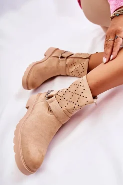 Discount Boto Ażurowe Wiosenne Botki Na Suwak Z Łańcuchem Beżowe Chantelle Beżowy