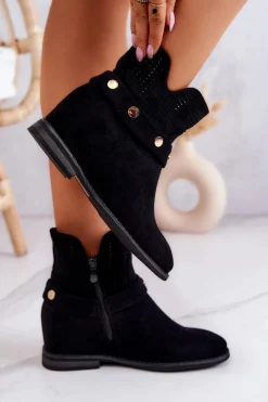 Online Damskie buty S.Barski Ażurowe Wiosenne Damskie Botki Czarne Royale