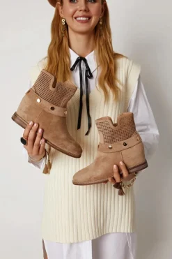 Damskie Damskie buty S.Barski Ażurowe Wiosenne Damskie Botki Beżowe Royale