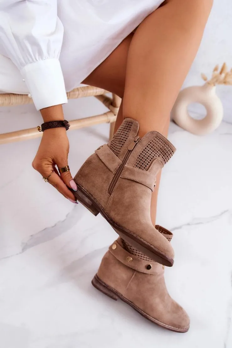 Damskie Damskie buty S.Barski Ażurowe Wiosenne Damskie Botki Beżowe Royale