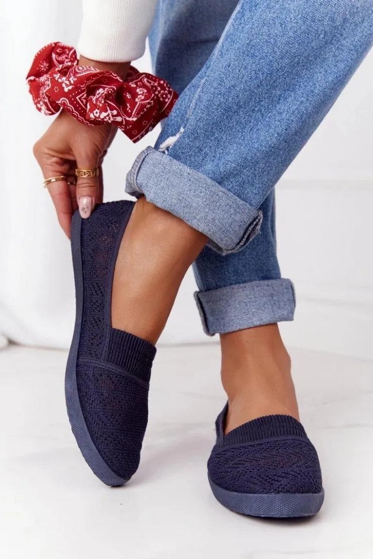 Outlet Boto Ażurowe Wsuwane Tenisówki Slip-On Granatowe Chillout