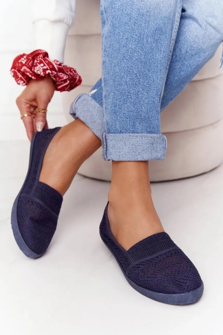 Outlet Boto Ażurowe Wsuwane Tenisówki Slip-On Granatowe Chillout