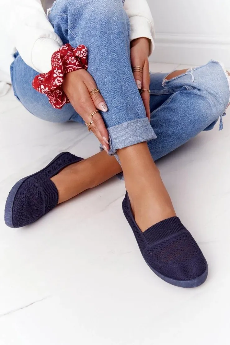 Outlet Boto Ażurowe Wsuwane Tenisówki Slip-On Granatowe Chillout