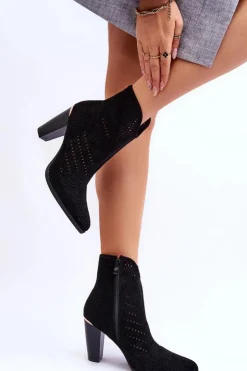 Sale Boto Ażurowe Zamszowe Botki Na Słupku Czarne Logan