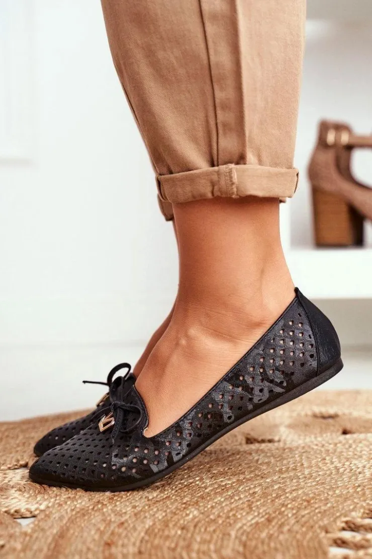 New Buty damskie Vinceza Baleriny Damskie Ażurowe Czarne Manam