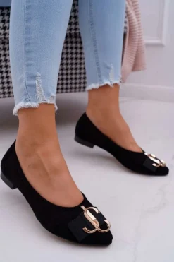 Hot Boto Baleriny Damskie Czarne Zamszowe Portes