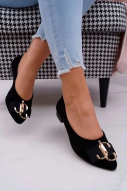 Hot Boto Baleriny Damskie Czarne Zamszowe Portes