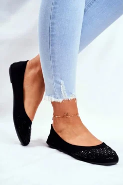 Best Boto Baleriny Damskie Czarne z Cyrkoniami Amantero