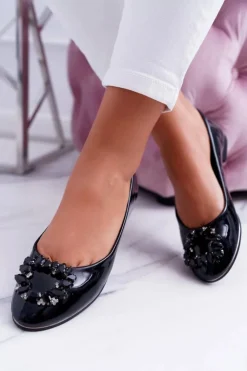 Boto Baleriny Klasyczne*Baleriny Damskie Czarne z Kryształami Decor
