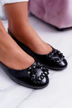 Boto Baleriny Klasyczne*Baleriny Damskie Czarne z Kryształami Decor