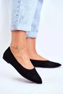 Boto Baleriny Klasyczne*Baleriny Damskie Eko-Zamsz Czarne Bellissima