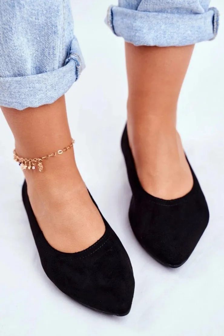 Boto Baleriny Klasyczne*Baleriny Damskie Eko-Zamsz Czarne Bellissima