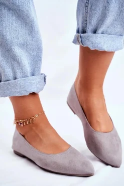 Online Boto Baleriny Damskie Eko-Zamsz Szare Bellissima