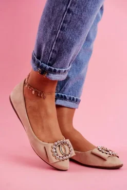 Sale Boto Baleriny Damskie Eko-Zamsz Beżowe Montreal