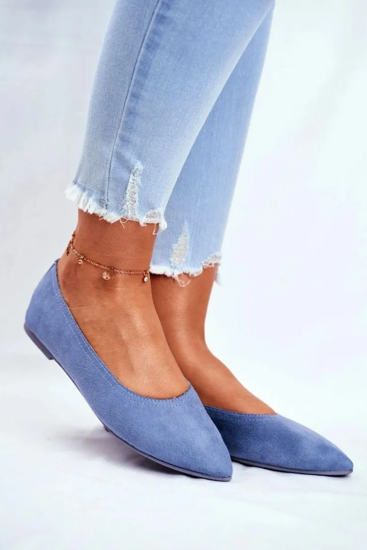 Boto Baleriny Klasyczne*Baleriny Damskie Eko-Zamsz Niebieskie Bellissima