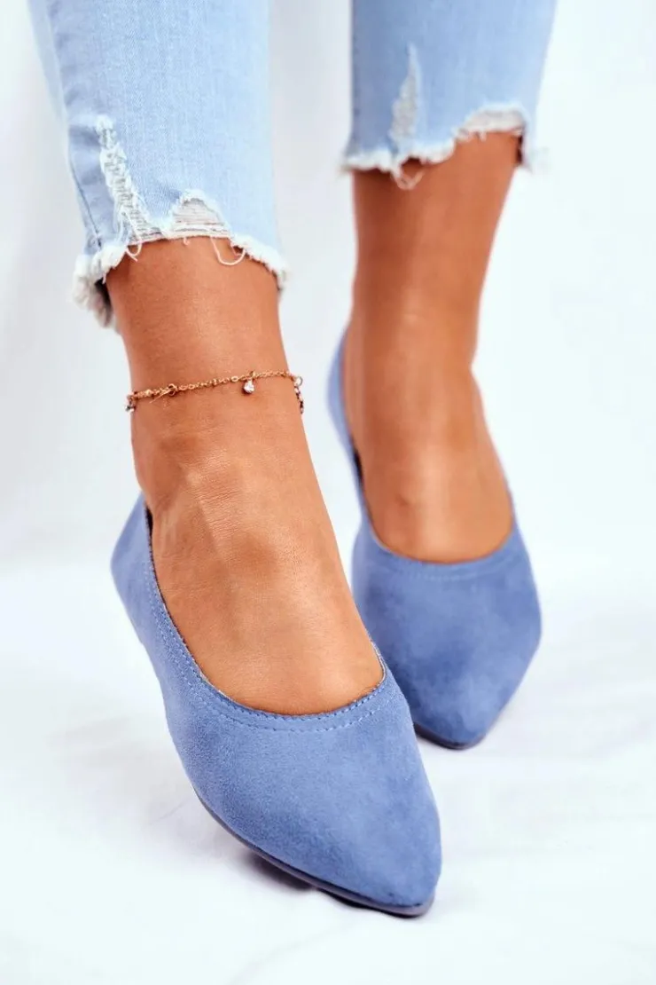 Boto Baleriny Klasyczne*Baleriny Damskie Eko-Zamsz Niebieskie Bellissima