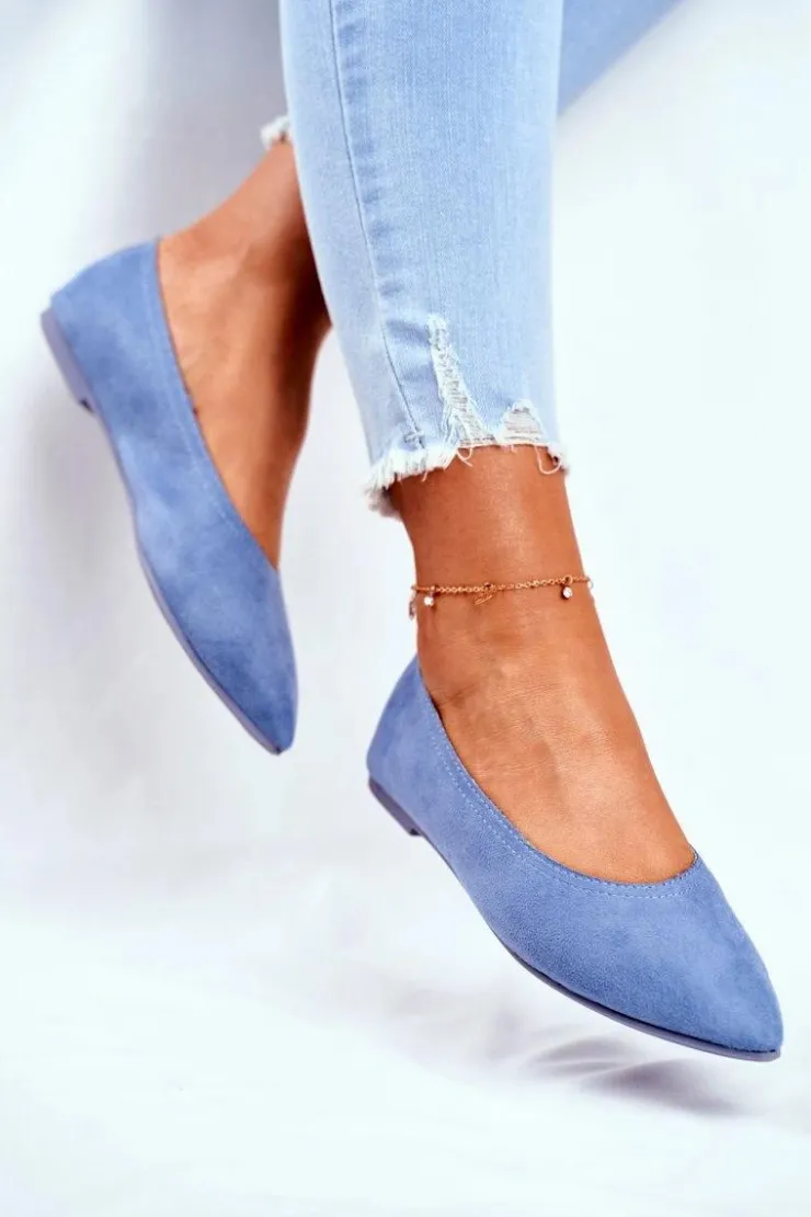 Boto Baleriny Klasyczne*Baleriny Damskie Eko-Zamsz Niebieskie Bellissima