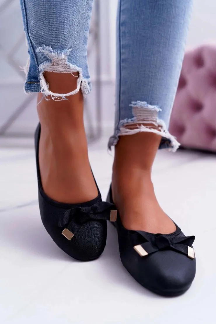 Damskie Boto Baleriny Damskie Eleganckie Czarne LaDonna