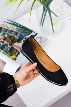 Boto Baleriny Damskie Eleganckie Satynowe Czarne Komiko