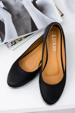 Boto Baleriny Damskie Eleganckie Satynowe Czarne Komiko