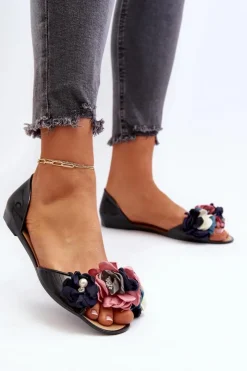 Damskie Boto Baleriny Damskie Gumowe Z Kwiatami Czarne Junikla