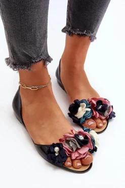 Damskie Boto Baleriny Damskie Gumowe Z Kwiatami Czarne Junikla