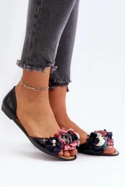 Damskie Boto Baleriny Damskie Gumowe Z Kwiatami Czarne Junikla