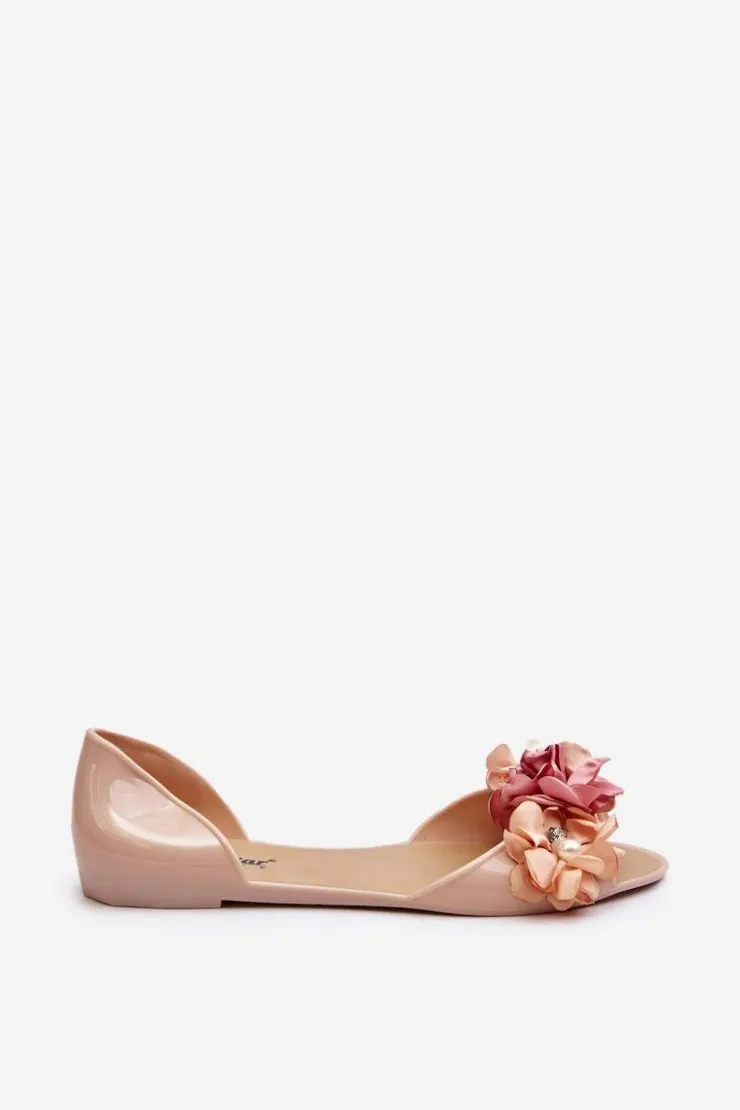 Boto Baleriny Klasyczne*Baleriny Damskie Gumowe Z Kwiatami Beżowe Junikla