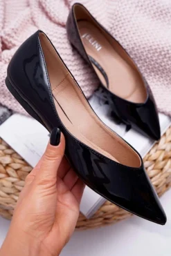 Boto Baleriny Klasyczne*Baleriny Damskie Lakierowane W Szpic Czarne Tell Me