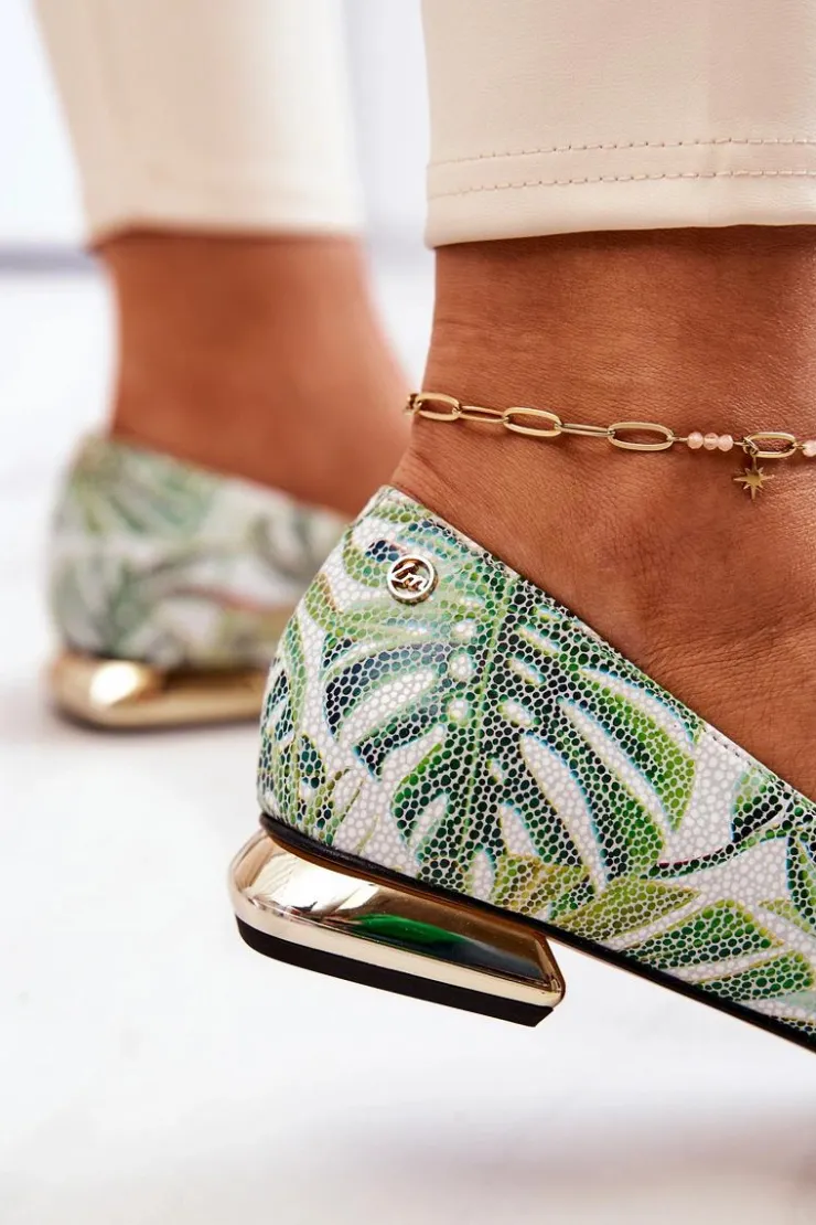 Damskie Laura Messi Baleriny Damskie Skórzane Zielone 2193