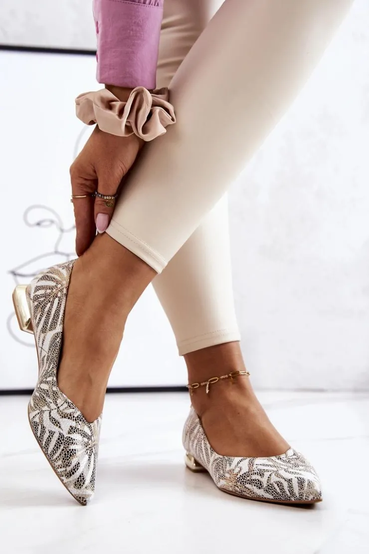 Hot Laura Messi Baleriny Damskie Skórzane Złote 2193