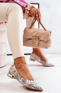 Hot Laura Messi Baleriny Damskie Skórzane Złote 2193