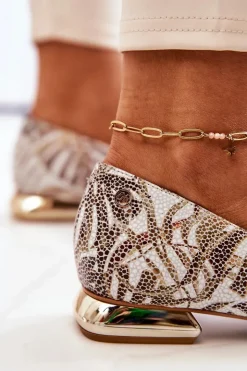 Hot Laura Messi Baleriny Damskie Skórzane Złote 2193