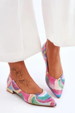 Laura Messi Baleriny Skórzane|Baleriny Klasyczne*Baleriny Damskie Skórzane Tęczowe 2193