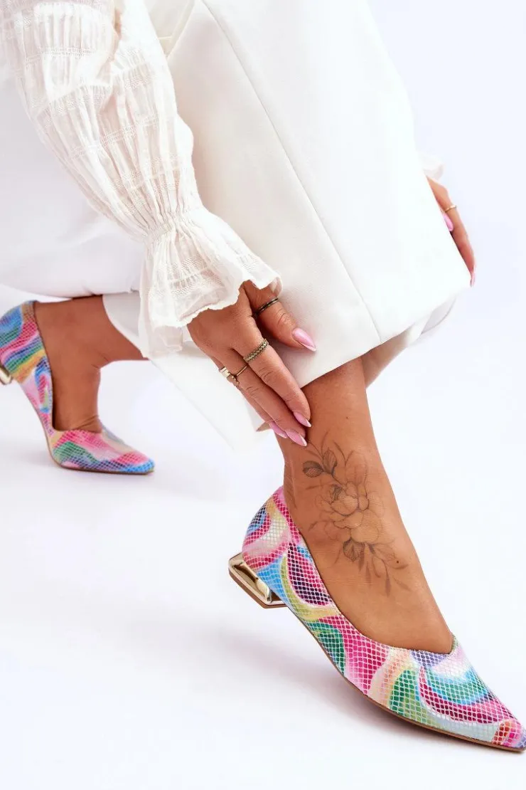 Laura Messi Baleriny Skórzane|Baleriny Klasyczne*Baleriny Damskie Skórzane Tęczowe 2193