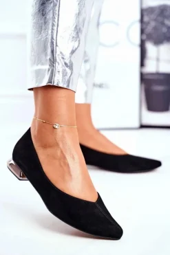 Damskie Laura Messi Baleriny Damskie Skórzane Czarne 2149