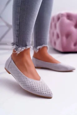 Boto Baleriny Klasyczne*Baleriny Damskie Lu Boo Ażurowe Szare Dessert