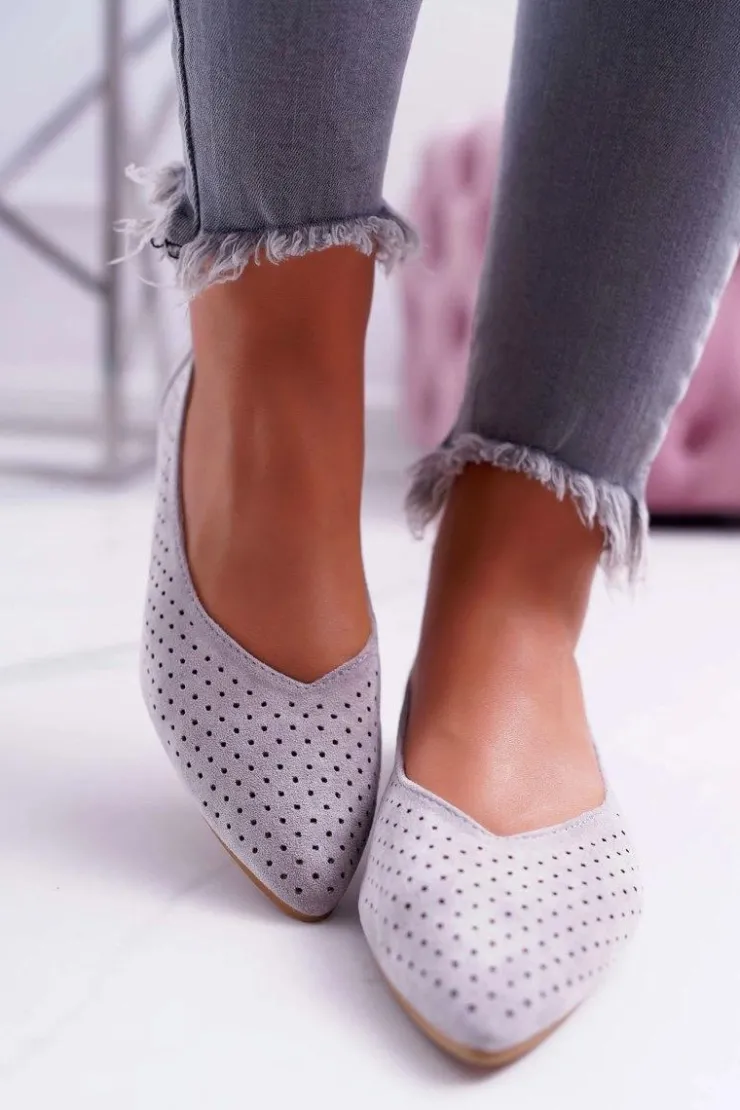 Boto Baleriny Klasyczne*Baleriny Damskie Lu Boo Ażurowe Szare Dessert