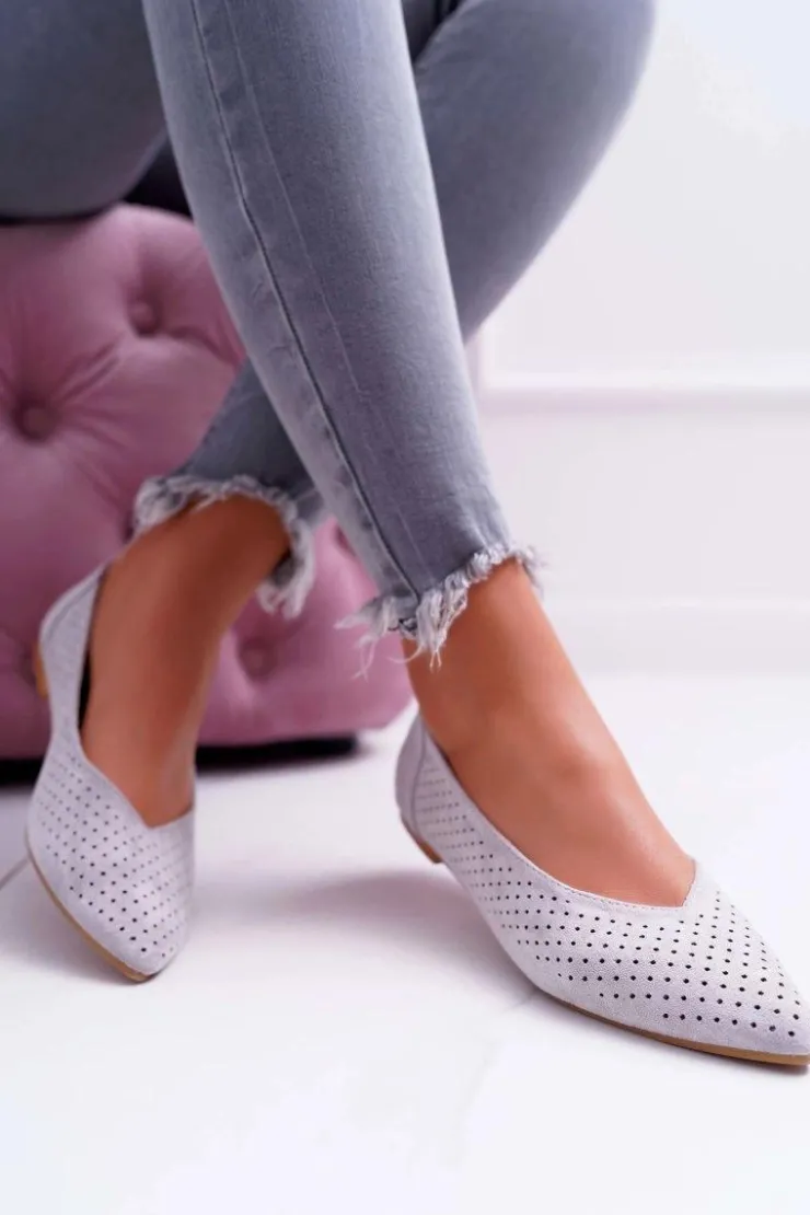 Boto Baleriny Klasyczne*Baleriny Damskie Lu Boo Ażurowe Szare Dessert