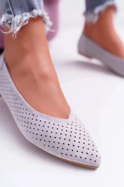 Boto Baleriny Klasyczne*Baleriny Damskie Lu Boo Ażurowe Szare Dessert