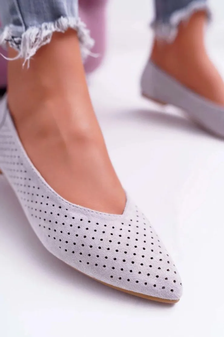 Boto Baleriny Klasyczne*Baleriny Damskie Lu Boo Ażurowe Szare Dessert