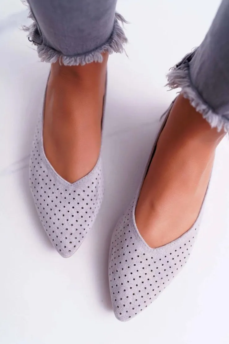 Boto Baleriny Klasyczne*Baleriny Damskie Lu Boo Ażurowe Szare Dessert