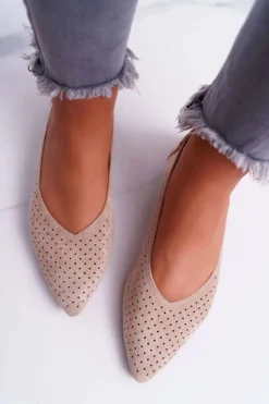 Boto Baleriny Klasyczne*Baleriny Damskie Lu Boo Ażurowe Beżowe Dessert